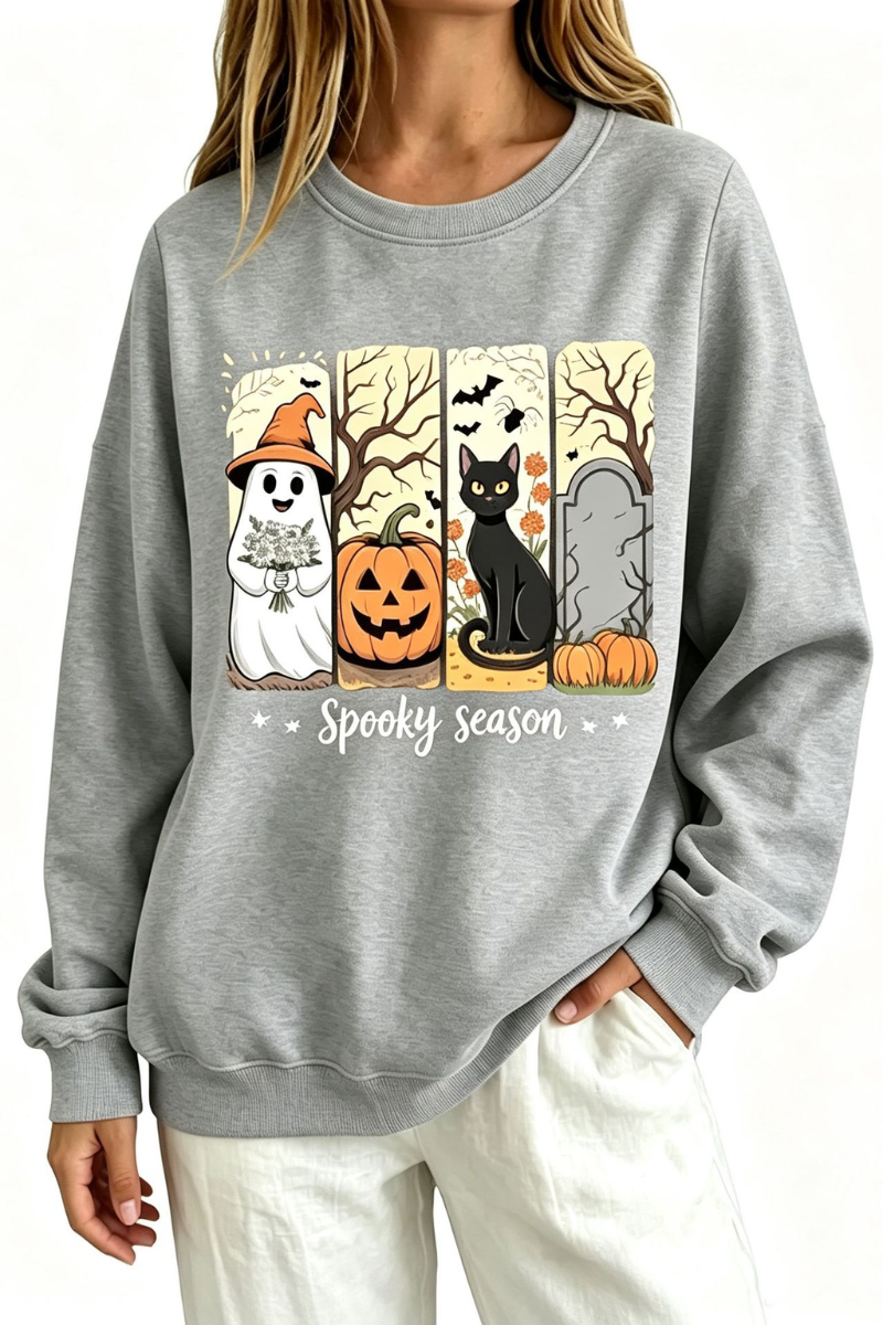 Women's Fall Halloween Spooky Print Thin Relaxed Sweatshirt