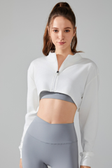 Women's Mock Neck Full Zip Cropped Loose Athletic Jacket