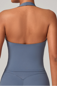 Women's Athletic V-neck Pleated Halterneck Tank Top