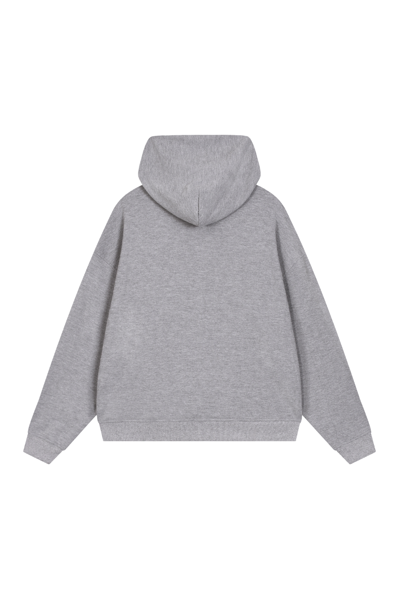 Unisex Fall Boxy Fit Waffle Texture Pullover Relaxed Hoodie
