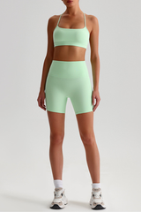 Women's Bare Feel Cross Back Bra & Side Pocket Shorts Set