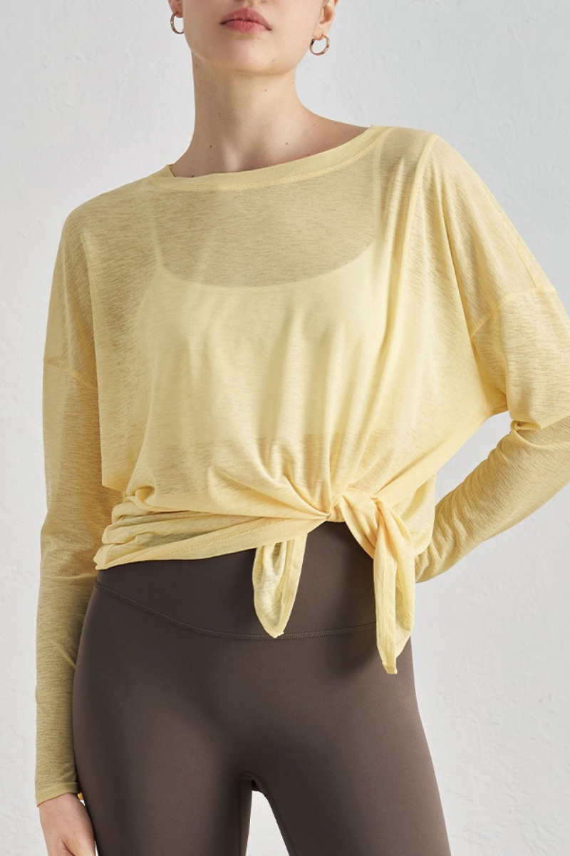Women's Spring Summer Loose Fit Sheer Side Slit Long Sleeve Top