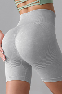 Women's Pleated Buttocks Lift High-waist Shapewear Fitness Shorts