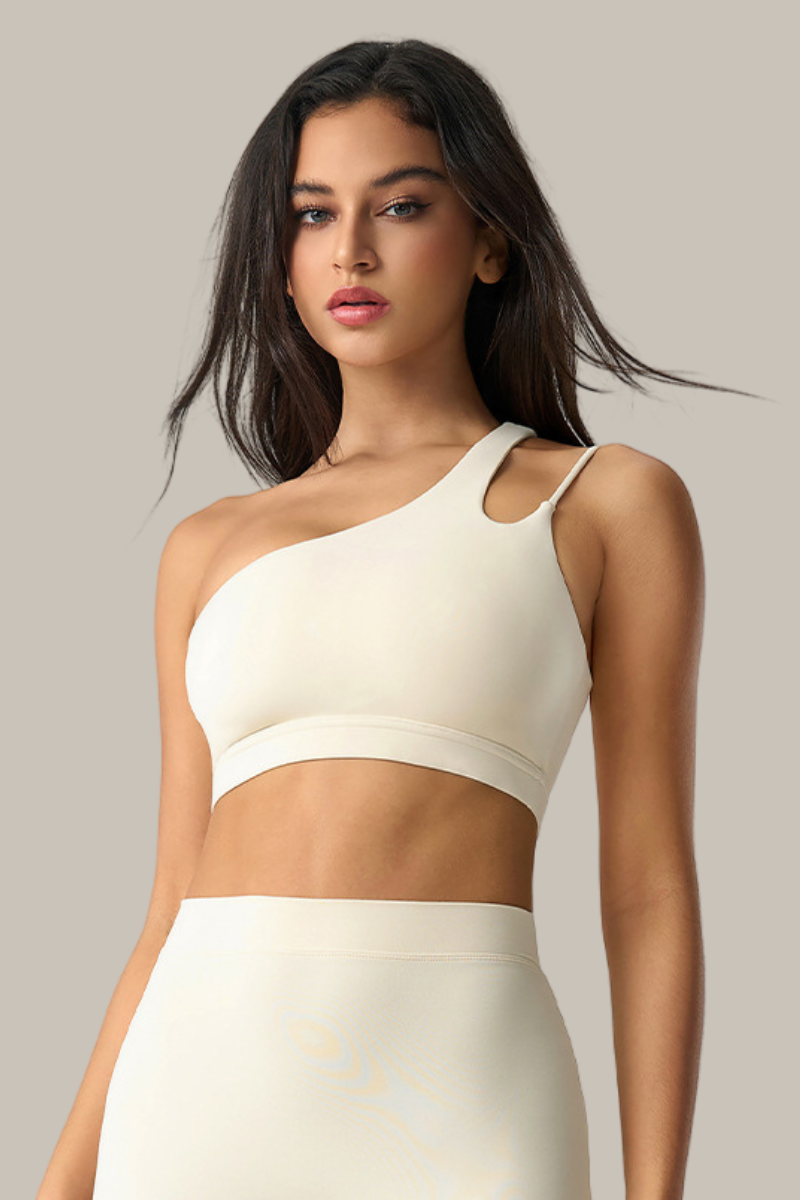 Women's One Shoulder Cut Out Sports Bra - Solid Colors