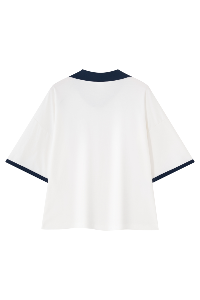 Unisex V-Neck Contrast Trim Polo Collar Sports T-shirt