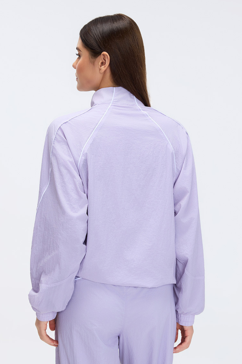 Women's Stand Collar Lightweight Drawstring Hem Sports Jacket