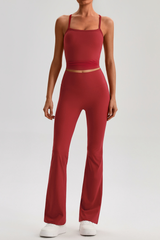 Women's Y-Back Cropped Tank Top & Yoga Flared Pants Set