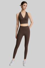 Women's Yoga Sets:Halter V-Neck Racerback Bra And Leggings