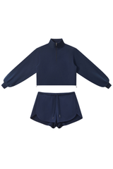 Women's Fall Half Zip Stand Collar Sweatshirts And Drawstring Shorts