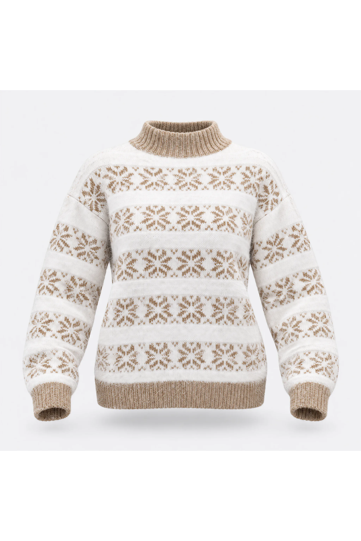 Women Christmas Snowflake Mock Neck Sweater No Cotton Lining