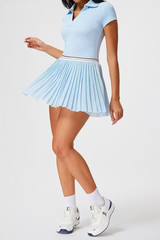 Women's Polo Top Pleated Skirt Tennis Two-Piece Set