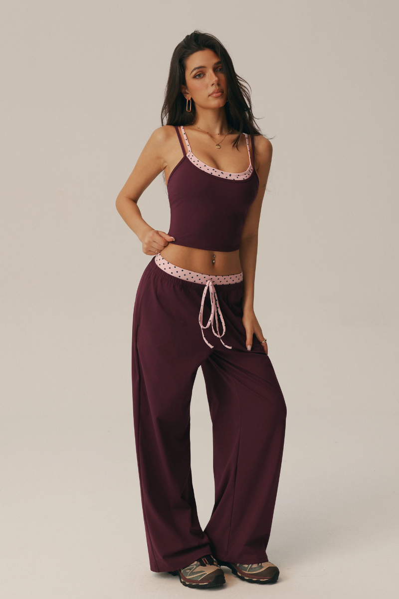 Women's Polka Dot Yoga Sets:Layered-Look Cami & Pants