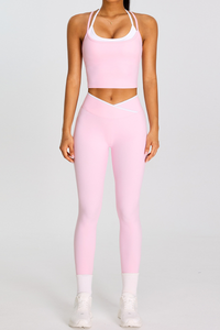 Women's Color-Block Cross-Back Tank Top And Leggingd Set