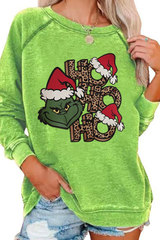 Women's Fall Cotton Christmas Grinch Cartoon Raglan Pullover