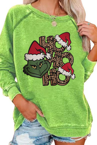 Women's Fall Cotton Christmas Grinch Cartoon Raglan Pullover