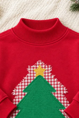 Women's Fall Christmas Tree Color Block Mock Neck Sweatshirt