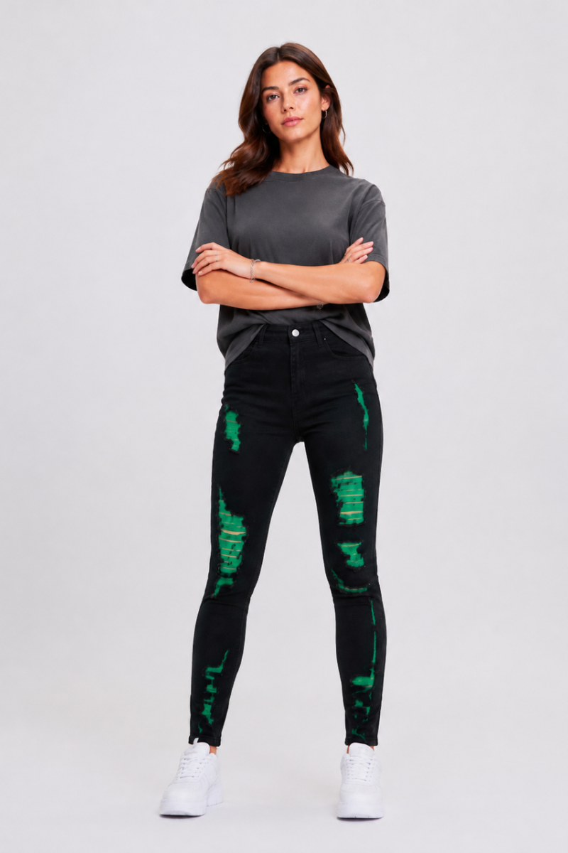 Women's Unique High Waist Distressed Skinny Jeans