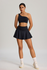 Women's Two-Piece Set: One-Shoulder Sports Bra & Tennis Skirt