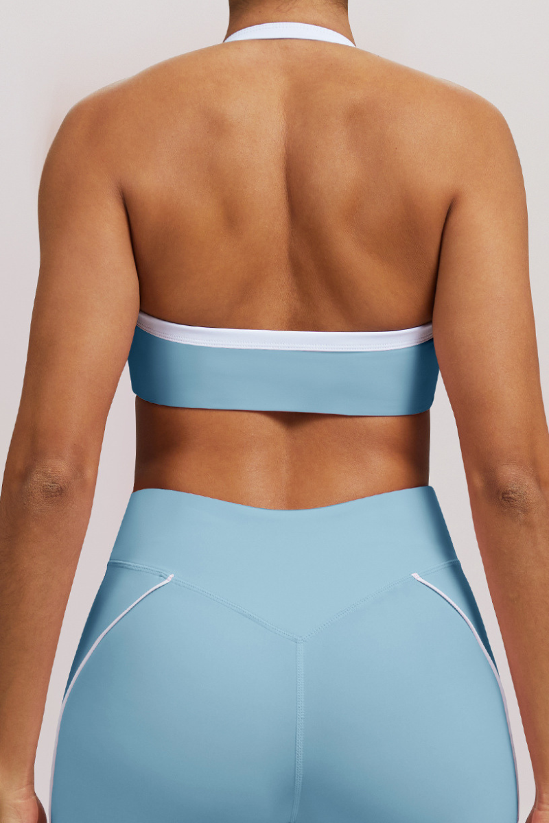 Women's Athletic Twist-Front Halterneck Color Block Bra
