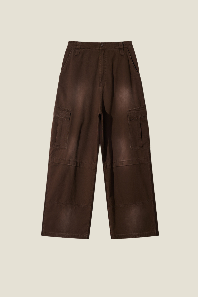 Unisex Solid Spray Dye Cargo - Wide Leg Patchwork Pants