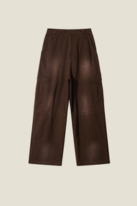 Unisex Solid Spray Dye Cargo - Wide Leg Patchwork Pants