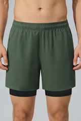 Men's Two Fake Fitness Training Shorts with Built-in Liner