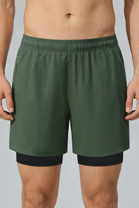 Men's Two Fake Fitness Training Shorts with Built-in Liner