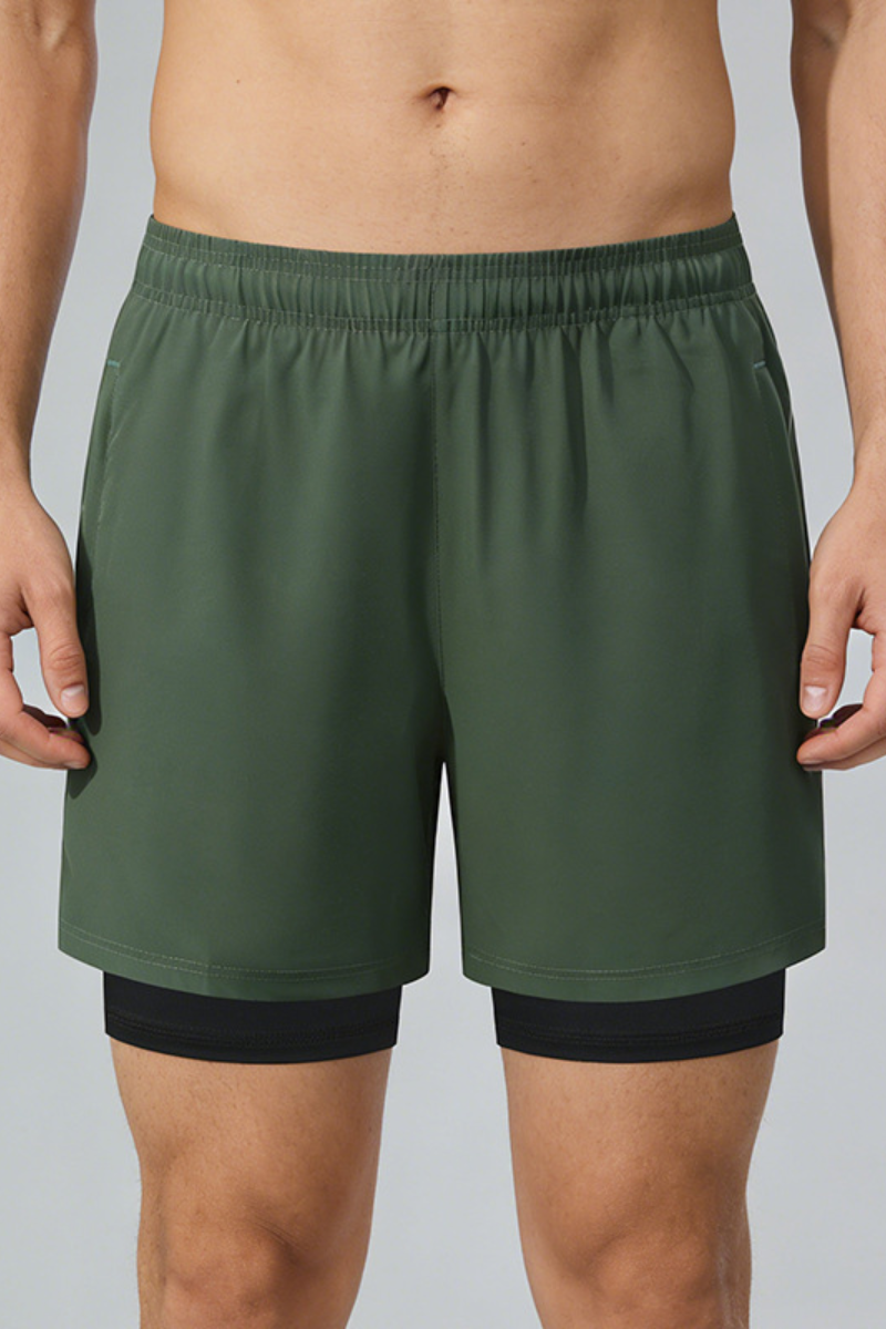 Men's Two Fake Fitness Training Shorts with Built-in Liner