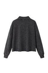 Unisex Fall 100% Cotton Washed Boxy V-Neck Polo Sweatshirt
