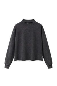 Unisex Fall 100% Cotton Washed Boxy V-Neck Polo Sweatshirt