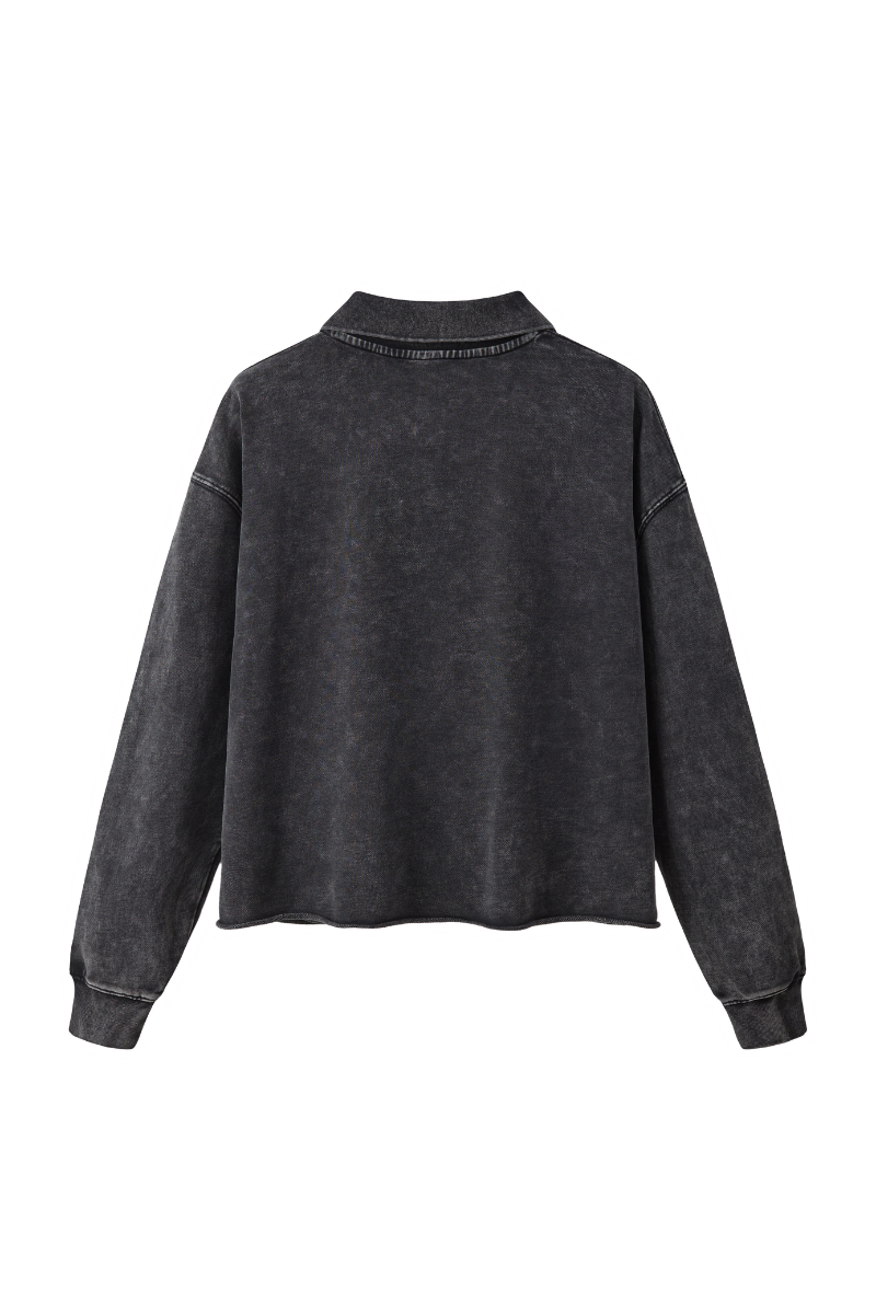 Unisex Fall 100% Cotton Washed Boxy V-Neck Polo Sweatshirt