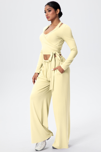 Women’s 3-Piece Set:Halterneck Top & Long Sleeves Top & Pants