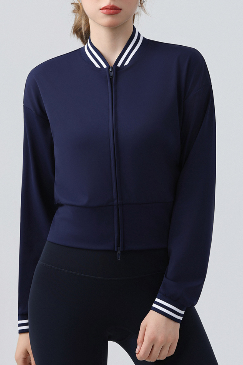 Women's Double Zip Contrast Stripe Trim Slim Fit Jacket