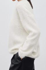 Round-necked plush knit sweater