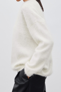 Round-necked plush knit sweater