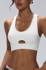 Women U-neck Cutout Widestrap Solid Sport Bra