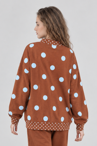 Women's Fall Color Block Polka Dot Mockneck Sweatshirt