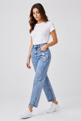 Women's Vintage Distressed Straight Leg Cropped Jeans