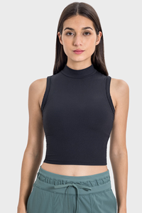 Women's Mock Neck Tank - Slim Fit Cropped Nude Feel Yoga Top