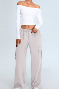Women's Set:Off The Shoulder Cropped Top And Wide Leg Pants