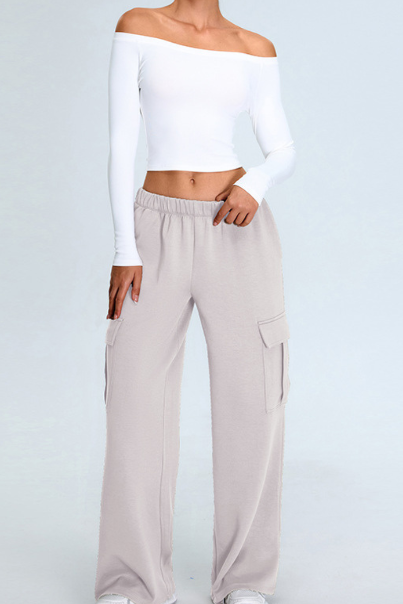 Women's Set:Off The Shoulder Cropped Top And Wide Leg Pants