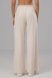Women's Polka Dot Contrast Waistband Wide Leg Workout Pants