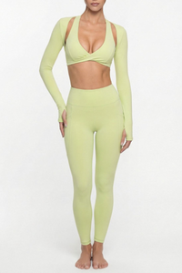 Women's Twist Front Long Sleeve T-shirt & Leggings 2-Piece Set
