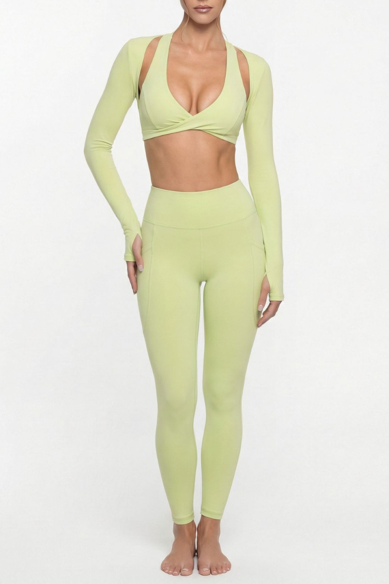 Women's Twist Front Long Sleeve T-shirt & Leggings 2-Piece Set