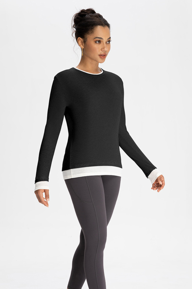 Faux two-piece wool long-sleeved top