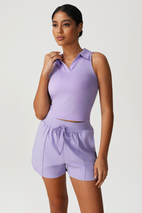 Women's Polo Collar Sleeveless Tank Top And Shorts Sport Set