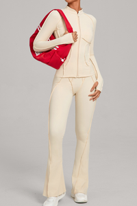 Ladies' zipper long-sleeve two-piece set