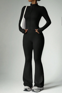 Women's Sport Set:Stand Collar Jacket And Flared Pants