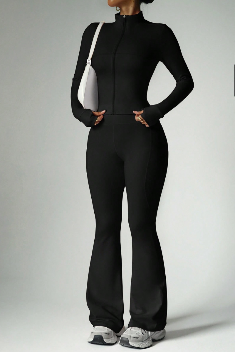 Women's Sport Set:Stand Collar Jacket And Flared Pants