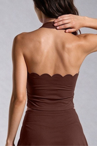 Women's Scalloped Halter Neck Side Pleated Sports Tank Top